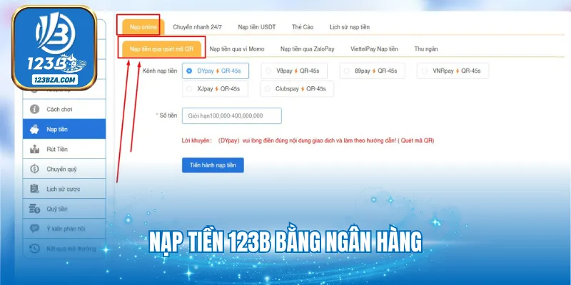Nạp tiền 123B bằng ngân hàng